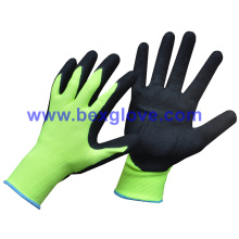 13 Gauge Fluores Polyester, Nitrile Coating, Sandy Finish Safety Gloves
